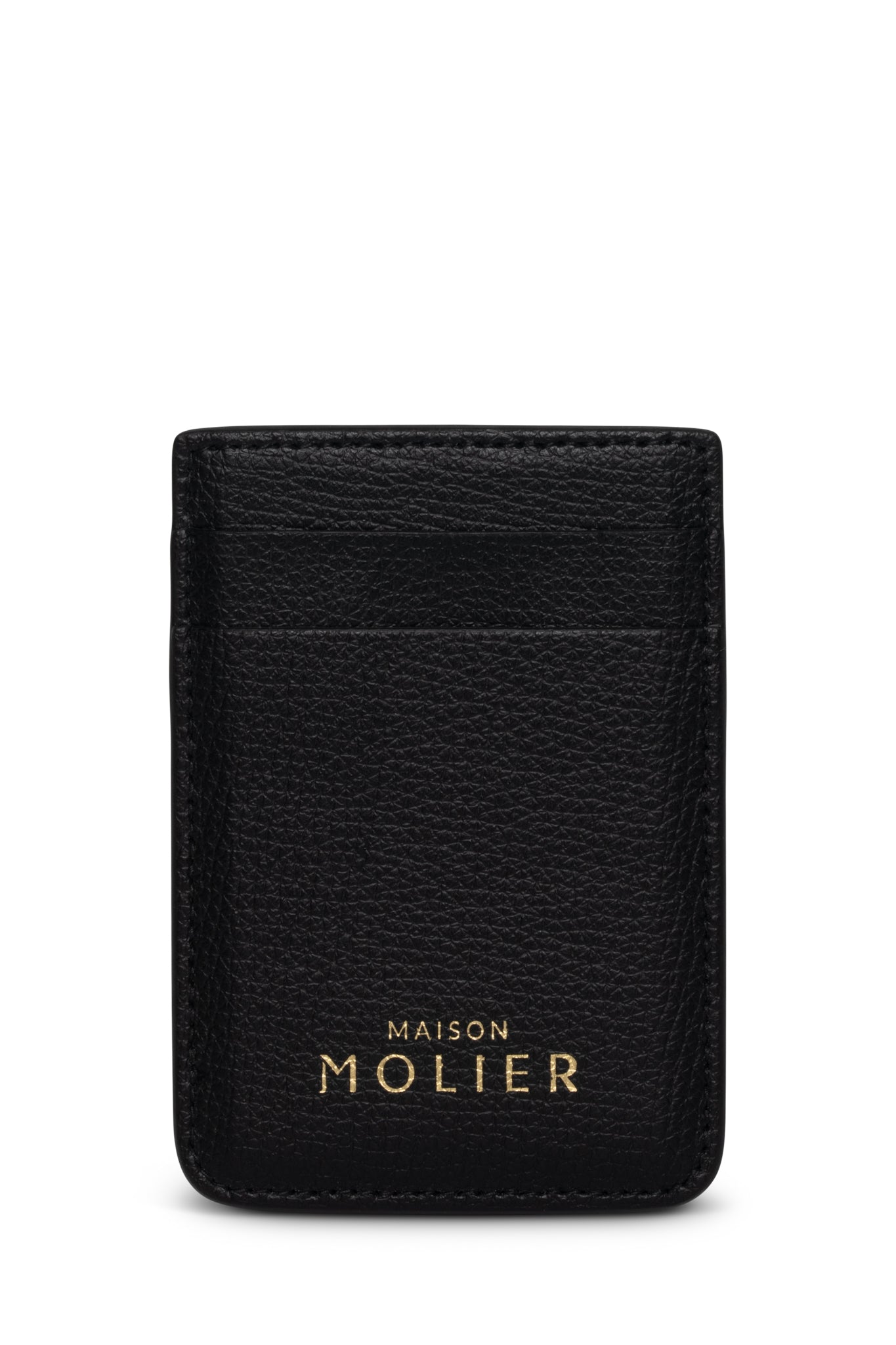 Black leather cardholder with 'MAISON MOLIER' branding on a white background