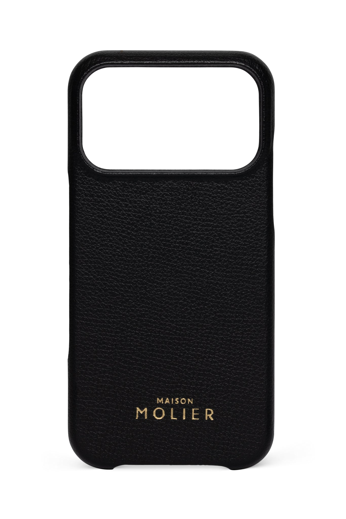 Black phone case with 'Maison Molier' branding on a white background